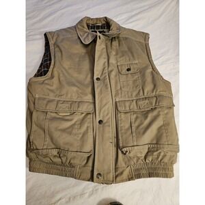 Expeditions Vest Mens Large Tan Brown Plaid Blanket‎ Lined Utility Cargo Adult